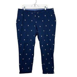 Talbots The Weekend Chino Navy Blue Sailboat Embroidered Pants Women's 16W